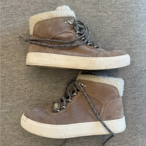 Marc Fisher Tan and White Lace Up Boots with Fur Lining