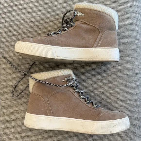 Marc Fisher Tan and White Lace Up Boots with Fur Lining