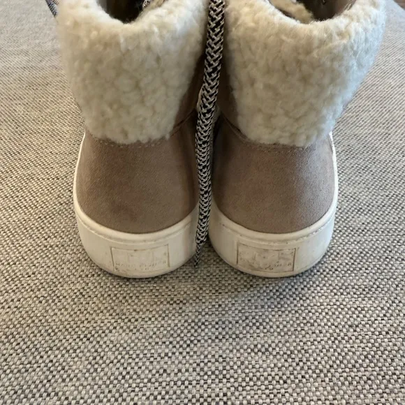 Marc Fisher Tan and White Lace Up Boots with Fur Lining
