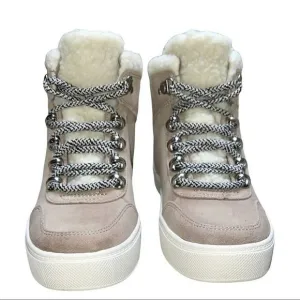 Marc Fisher Tan and White Lace Up Boots with Fur Lining