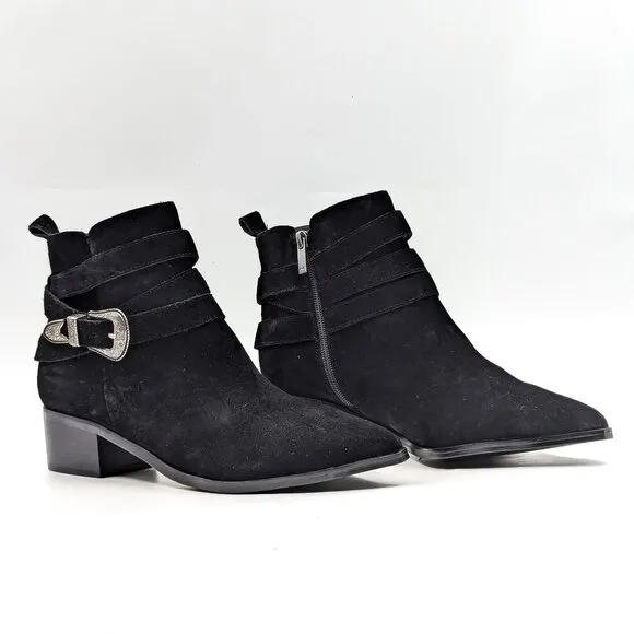 Marc Fisher Women Yandi Black Suede Western Pointy Toe Ankle Boots size 10