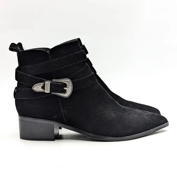 Marc Fisher Women Yandi Black Suede Western Pointy Toe Ankle Boots size 10