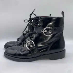 Marc Jacobs Women 6 Patent Leather Taylor Lace Up Moto Boots Grunge Buckle Ankle