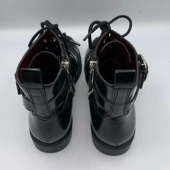 Marc Jacobs Women 6 Patent Leather Taylor Lace Up Moto Boots Grunge Buckle Ankle