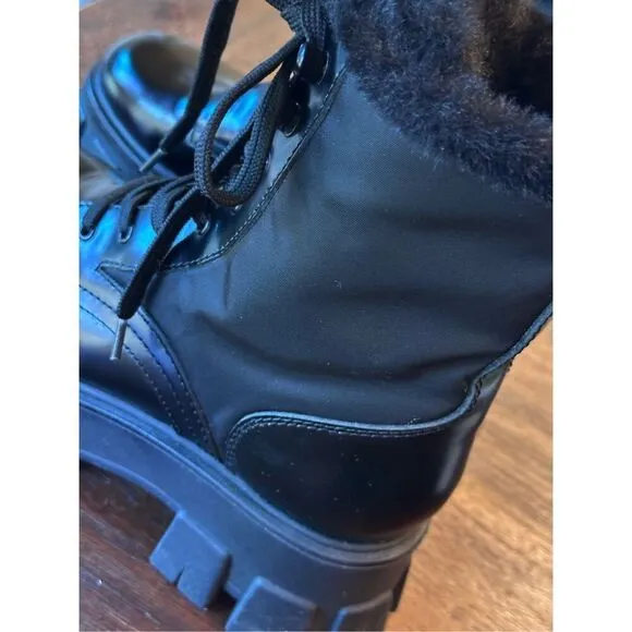 Marc Fisher Happier Leather and Faux Fur Combat Boots