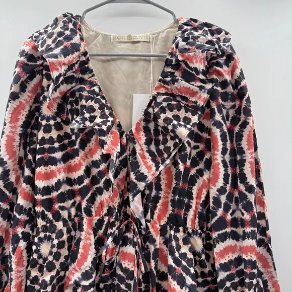 Marie‎ Oliver Blythe Tie-Dye Ruffle Tiered Long Sleeve Midi Dress Sz S NEW