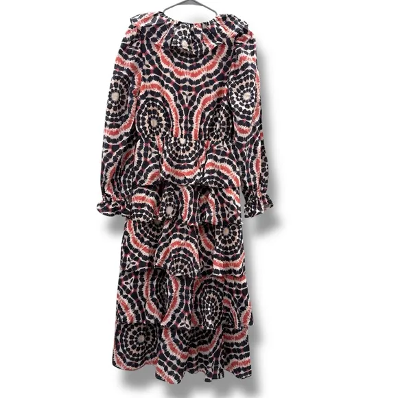 Marie‎ Oliver Blythe Tie-Dye Ruffle Tiered Long Sleeve Midi Dress Sz S NEW