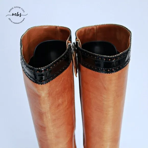 Marino Fabiani Italian Leather 2 Tone Point Toe Heel Boots Brown Black Women 7.5