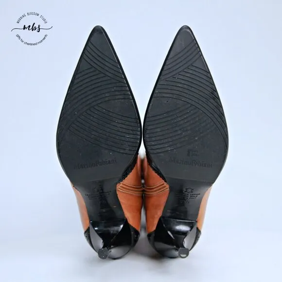 Marino Fabiani Italian Leather 2 Tone Point Toe Heel Boots Brown Black Women 7.5