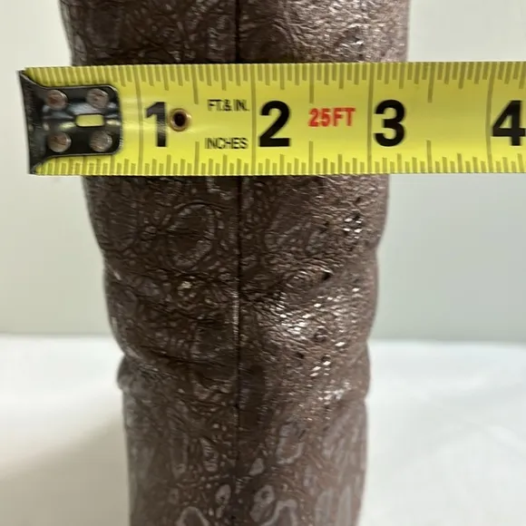 Mario Valentino Italian faux fur lined brown embossed leather tall heeled boots