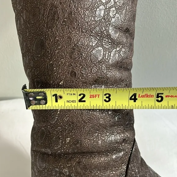 Mario Valentino Italian faux fur lined brown embossed leather tall heeled boots