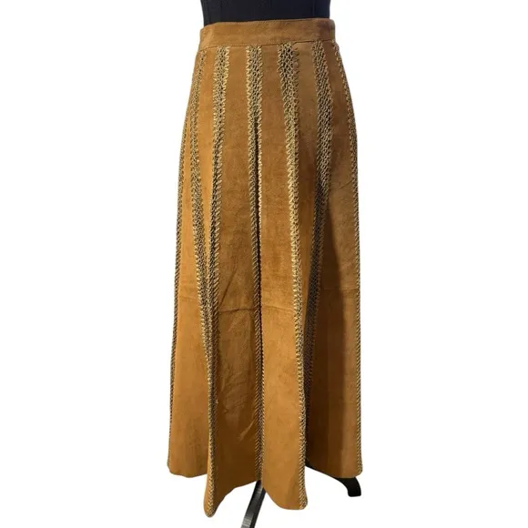 Mark Alan Suede Leather Skirt - Crochet Insert Panels Small