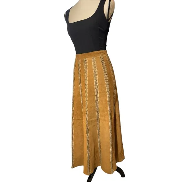 Mark Alan Suede Leather Skirt - Crochet Insert Panels Small