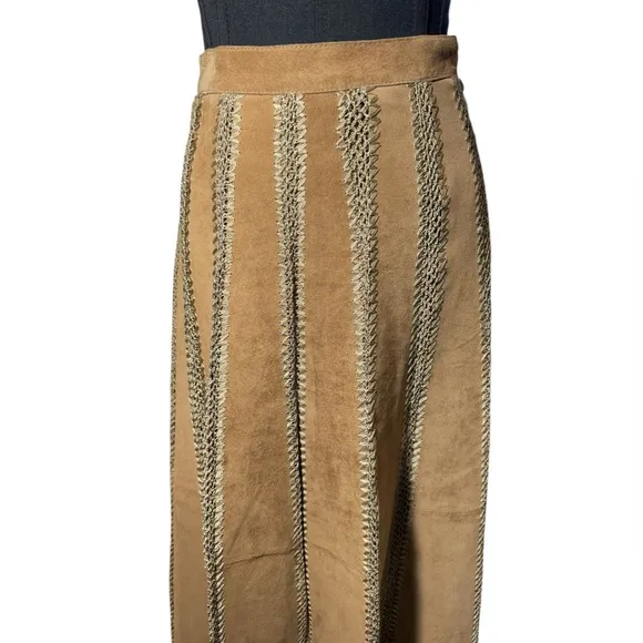 Mark Alan Suede Leather Skirt - Crochet Insert Panels Small