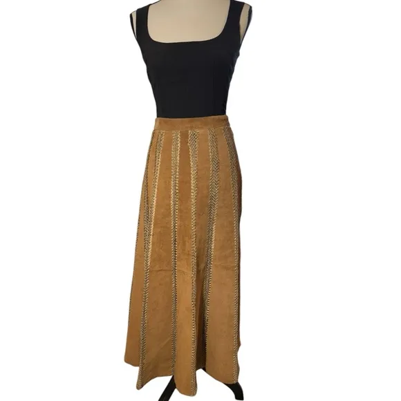 Mark Alan Suede Leather Skirt - Crochet Insert Panels Small