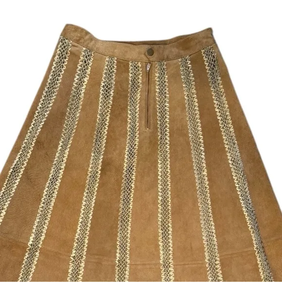 Mark Alan Suede Leather Skirt - Crochet Insert Panels Small
