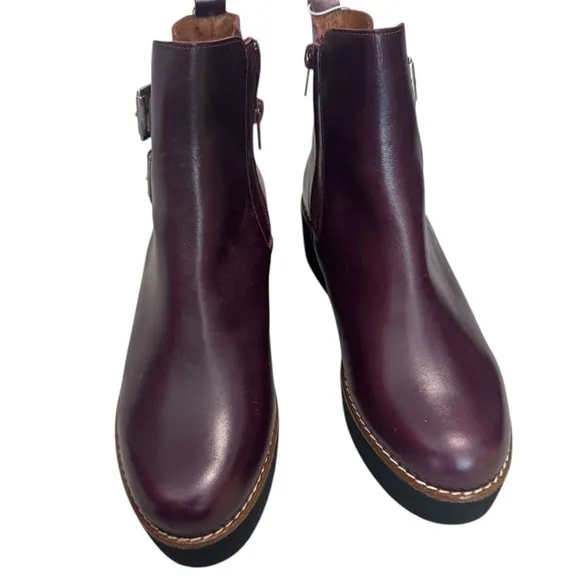 Marroqui Sanchez Italian Maroon Buckle Women Ankle Leather Boots