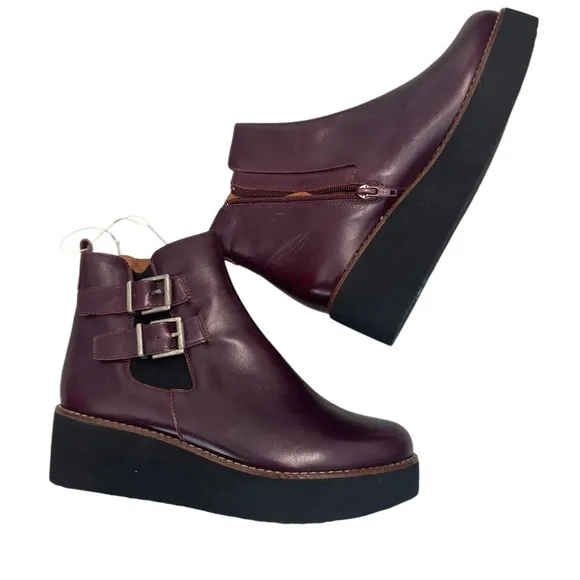 Marroqui Sanchez Italian Maroon Buckle Women Ankle Leather Boots