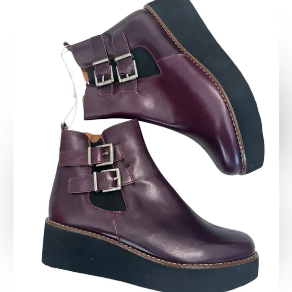 Marroqui Sanchez Italian Maroon Buckle Women Ankle Leather Boots