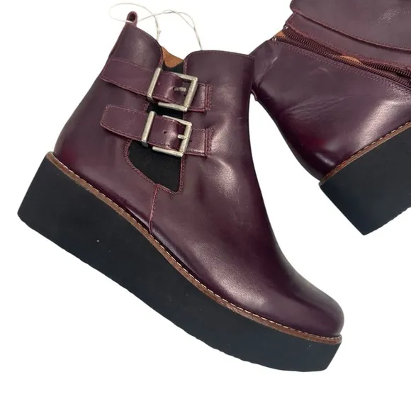 Marroqui Sanchez Italian Maroon Buckle Women Ankle Leather Boots