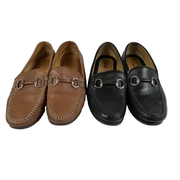 Martin Dingman Mens 8M Lot of 2 Pairs Horse Bit Brown Black Leather Loafer Shoes