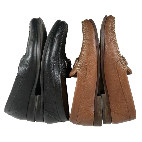 Martin Dingman Mens 8M Lot of 2 Pairs Horse Bit Brown Black Leather Loafer Shoes
