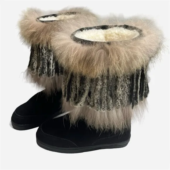 MARTINE ET BONAL Woman's Suede/Fur Sheepskin Lined Boots Size Large