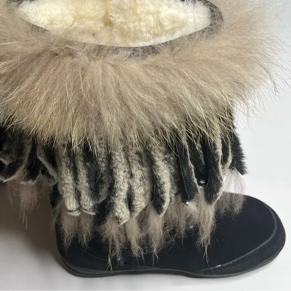 MARTINE ET BONAL Woman's Suede/Fur Sheepskin Lined Boots Size Large