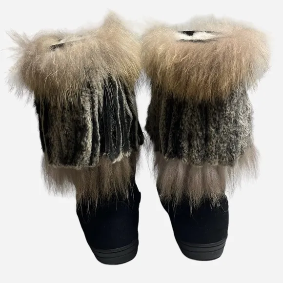 MARTINE ET BONAL Woman's Suede/Fur Sheepskin Lined Boots Size Large