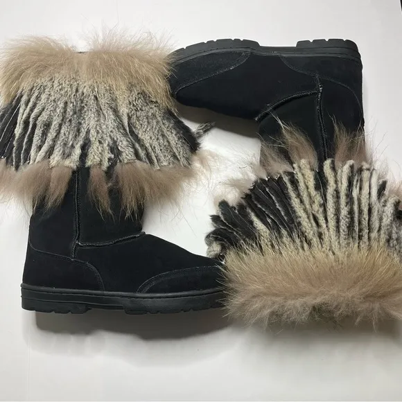 MARTINE ET BONAL Woman's Suede/Fur Sheepskin Lined Boots Size Large