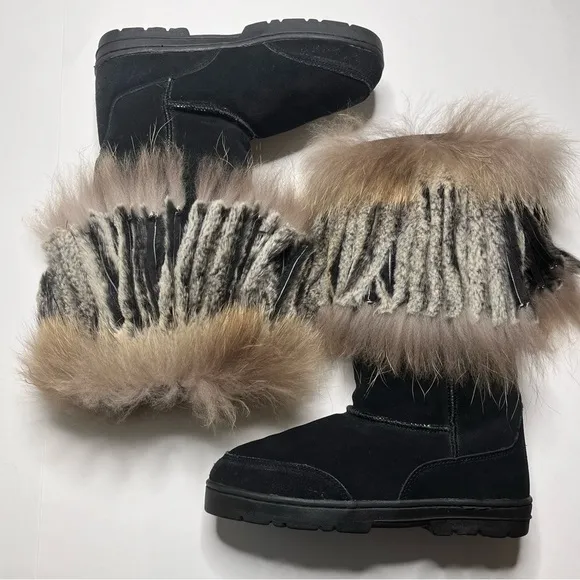 MARTINE ET BONAL Woman's Suede/Fur Sheepskin Lined Boots Size Large