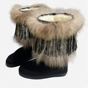 MARTINE ET BONAL Woman's Suede/Fur Sheepskin Lined Boots Size Large