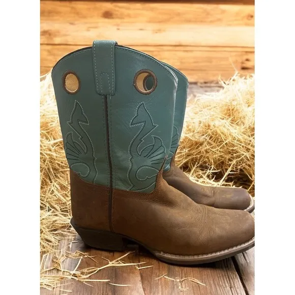 Masterson Cowgirl  Western Leather Teal Square Toe Boots Rodeo Wom. 8.5 -Men 7