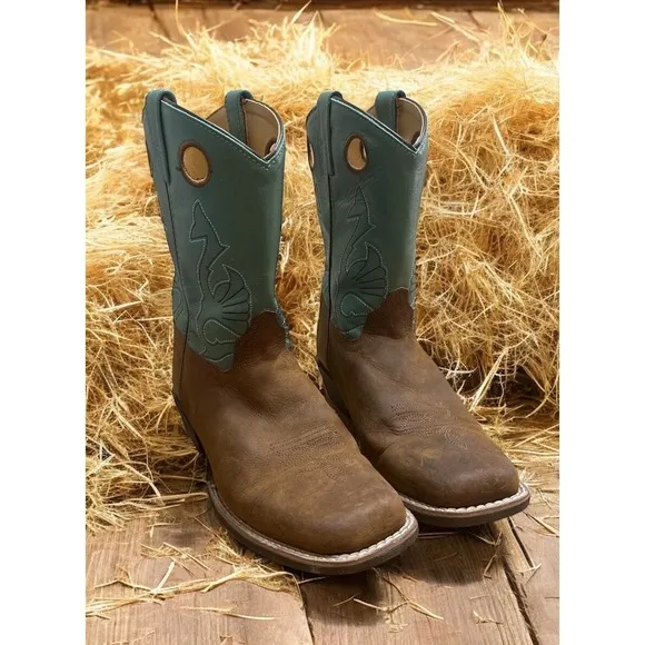 Masterson Cowgirl  Western Leather Teal Square Toe Boots Rodeo Wom. 8.5 -Men 7