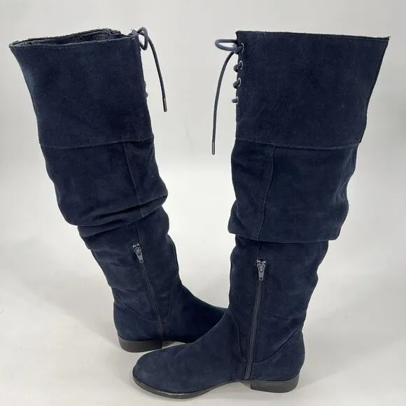 MATISSE Camila Womans 19&quot; Thighs High Navy Blue Leather Suede Boots 6.5 Winter
