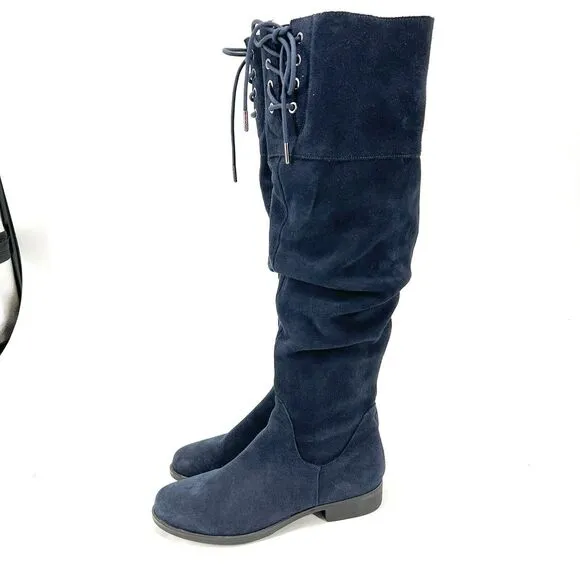 MATISSE Camila Womans 19&quot; Thighs High Navy Blue Leather Suede Boots 6.5 Winter