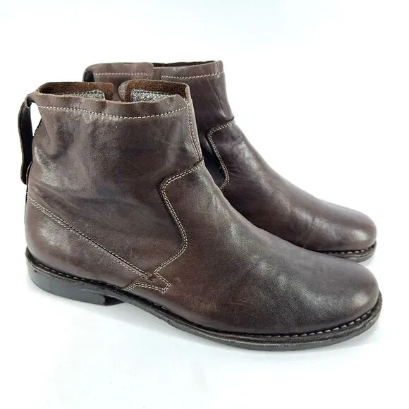 Men John Varvatos Driggs F1199K3BA7B Brown Leather Side Zip Ankle Boots Size 9.5