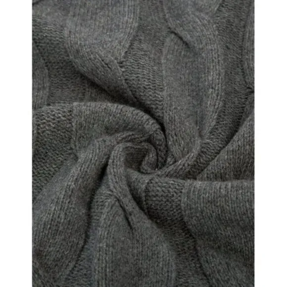 Men Turtleneck Sweater Cable Knit Grey
