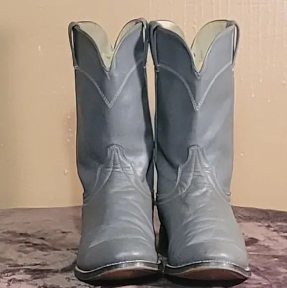 Men Vintage Leather Gray Roper Style Boots By Laredo Size 9EE/Men Designer Boots