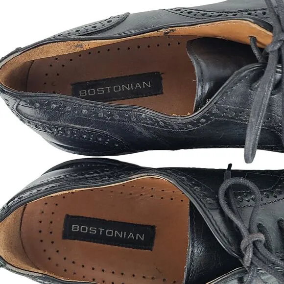 Men's Bostonian classic black leather wingtip lace up shoes9.5M