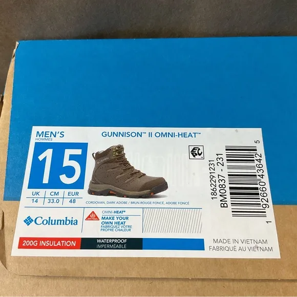 Men’s Columbia Gunnison II Omni Heat Boots 15 Cordovan Dark Adobe Winter Brown