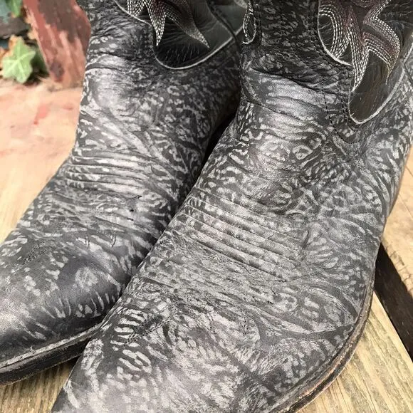 Mens DAN POST Charcoal Black Gray Leather Cowboy Boots Size 9 D 17049