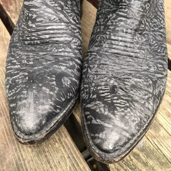 Mens DAN POST Charcoal Black Gray Leather Cowboy Boots Size 9 D 17049