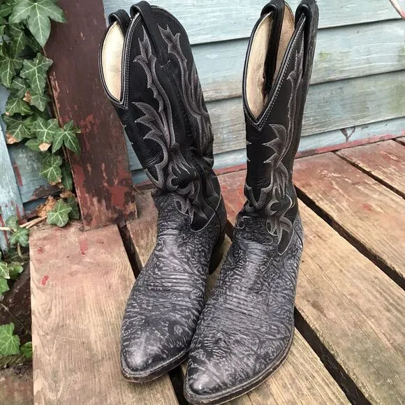 Mens DAN POST Charcoal Black Gray Leather Cowboy Boots Size 9 D 17049