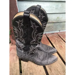 Mens DAN POST Charcoal Black Gray Leather Cowboy Boots Size 9 D 17049