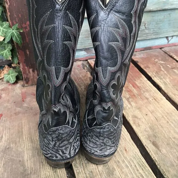 Mens DAN POST Charcoal Black Gray Leather Cowboy Boots Size 9 D 17049