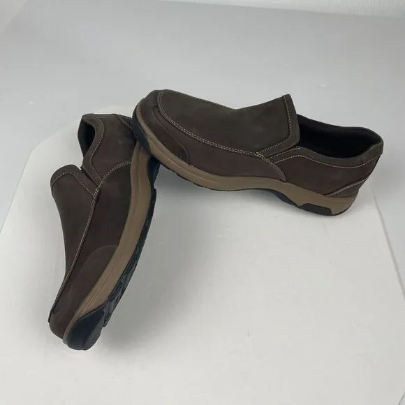 Men's Dunham Shoes Size 11.5 WIDE Brown Leather Slip On Loafers Waterproof