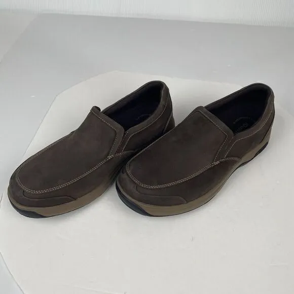 Men's Dunham Shoes Size 11.5 WIDE Brown Leather Slip On Loafers Waterproof