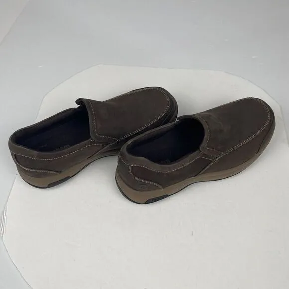 Men's Dunham Shoes Size 11.5 WIDE Brown Leather Slip On Loafers Waterproof