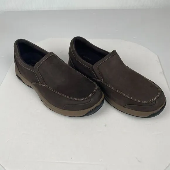 Men's Dunham Shoes Size 11.5 WIDE Brown Leather Slip On Loafers Waterproof